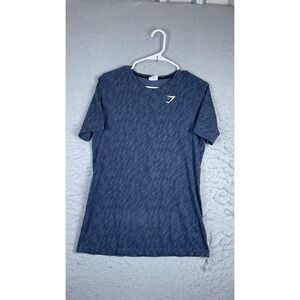 Gymshark Shirt Mens Medium Blue Short Sleeve Hex Print Athletic Top Training
